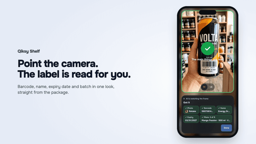 Receiving: the camera reads barcode, expiry date and batch