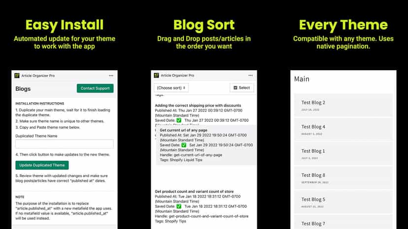 Reordering articles and saving their position to show on a blog.