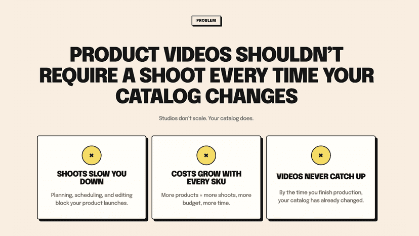 Problem slide on product video shoots for changing catalogs