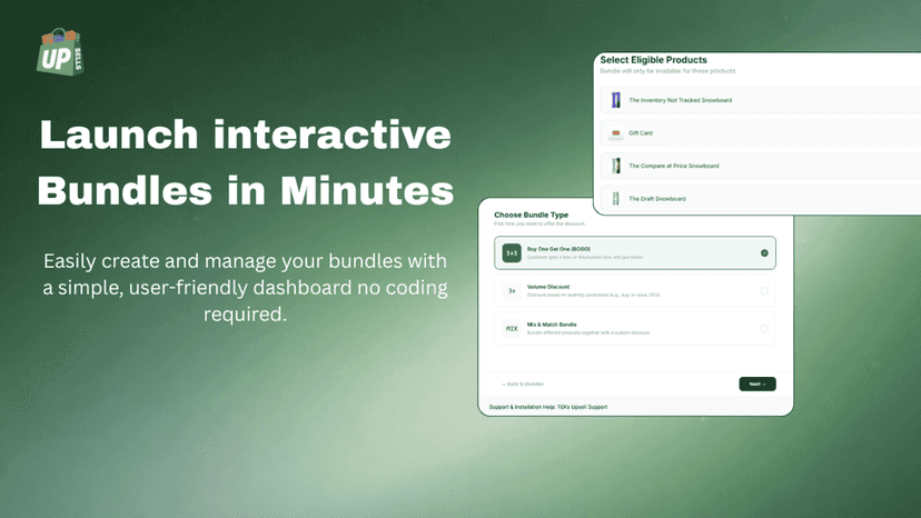 Product page showing how to create custom bundles
