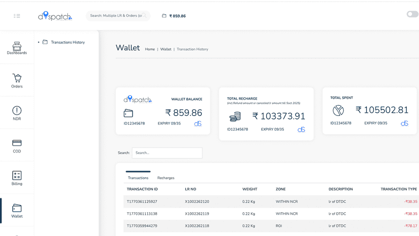Wallet Dashbaord