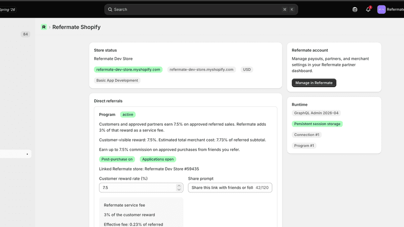 Merchant configures referral rewards