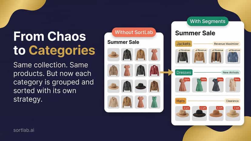 Summer Sale split into Jackets, Dresses, Hats by AI strategy