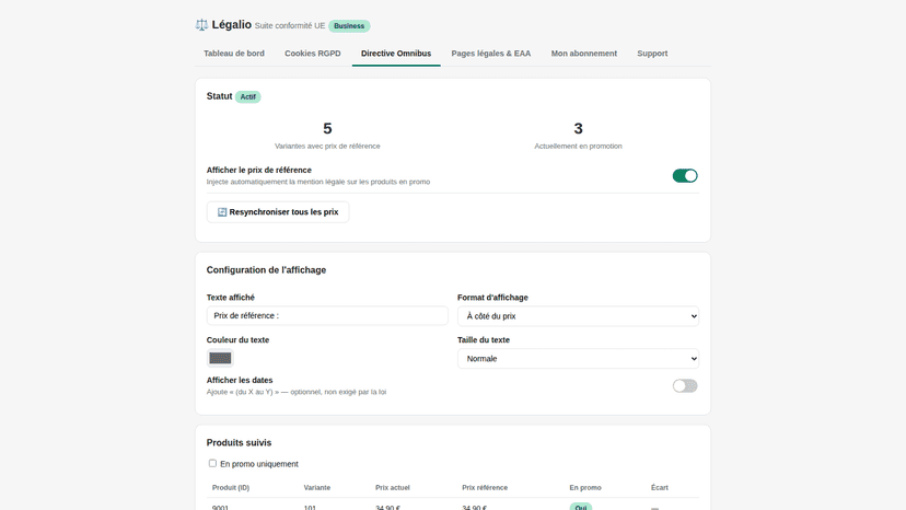 Automatic price tracking and Omnibus display settings