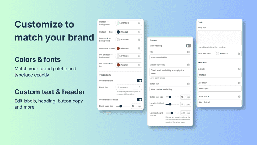 Customize colors, labels and block design