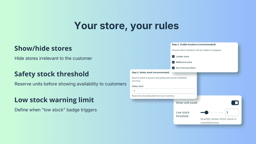 Control which stores and stock levels are shown