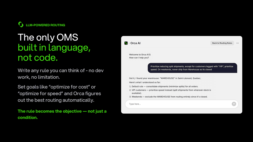 Orca AI chat writing a plain-language routing rule