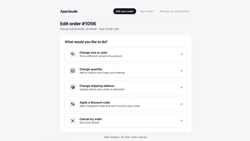 Order Editing customer page