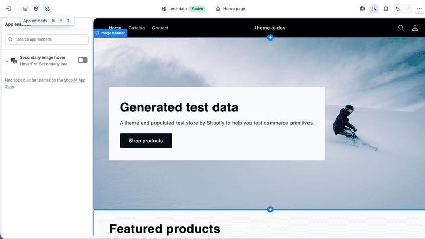 Easily enable the app directly via Shopify App embeds.