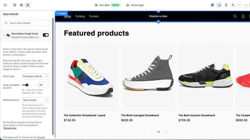 Customize hover effects without code using app embeds.