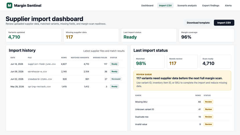 Supplier import dashboard and data management