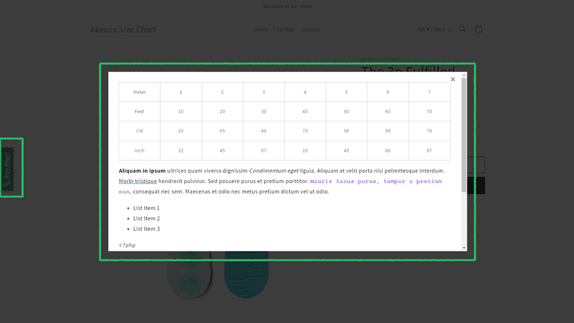 Easy Size Chart Popup