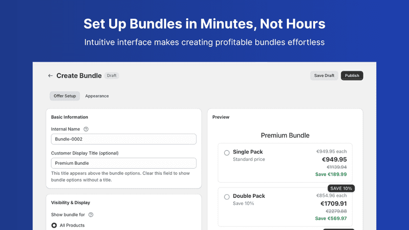 Bundle creation form with pricing preview