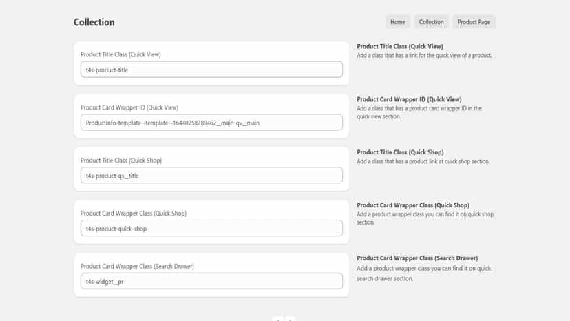 collection setting page