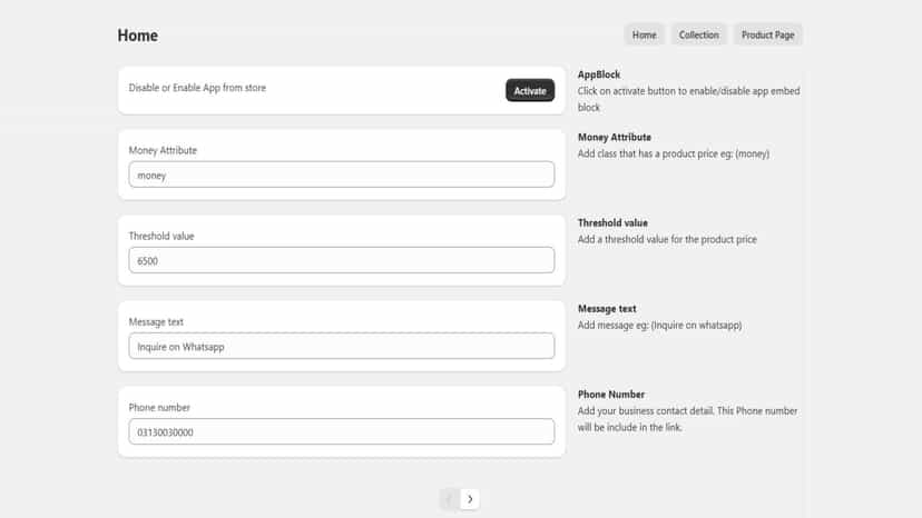 home setting page