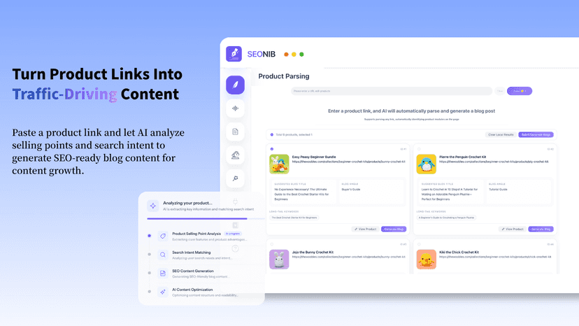 Convert product links into SEO articles & content quickly.