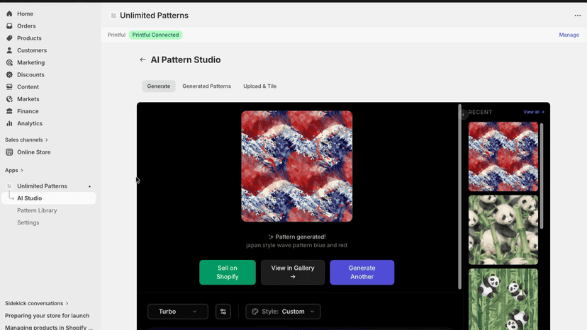 AI pattern studio generating a seamless design from a text promp
