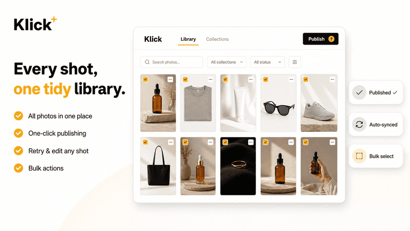 Klick photo library grid with one-click publishing