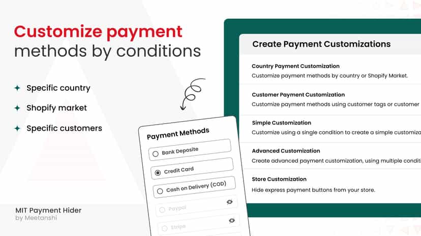 Customize payment methods by conditions
