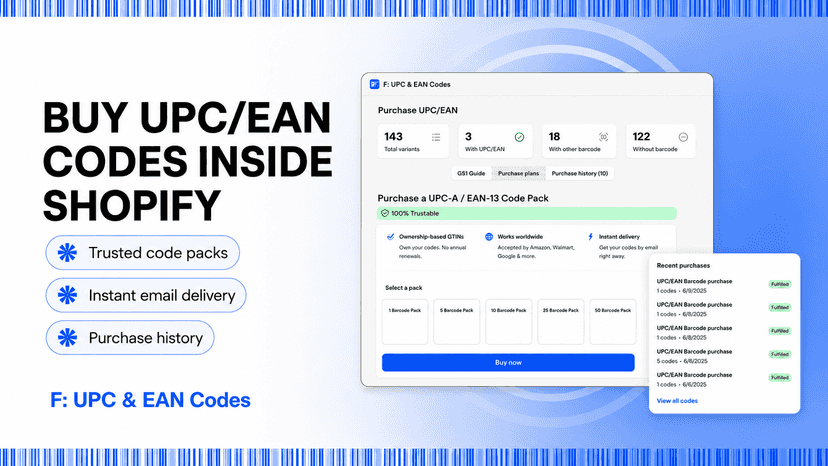In-app interface to buy UPC and EAN barcode packs
