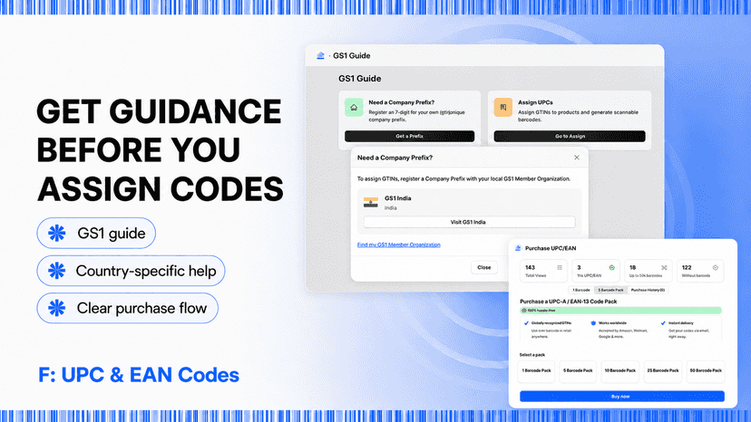 Interface options to buy codes or import external barcodes