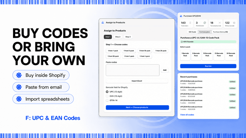 Assigning purchased barcodes to specific product variants