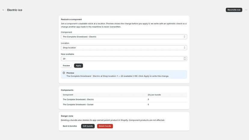 Component restock with a preview before you apply