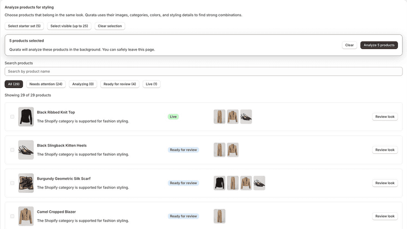 Select and analyze fashion products for coordinated looks