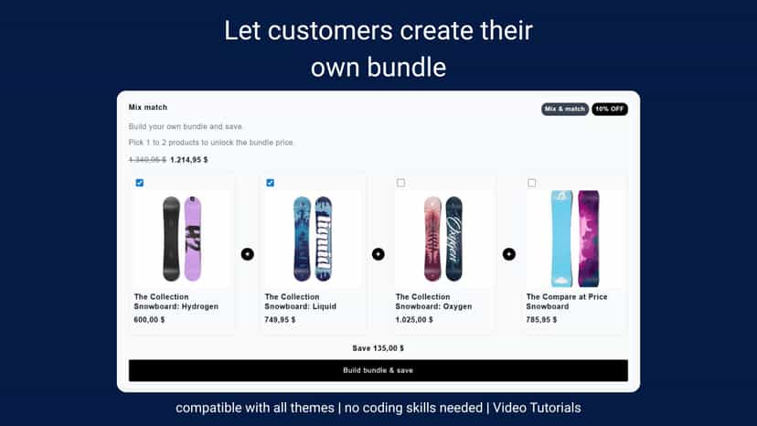 Users can create own Shopify product bundles