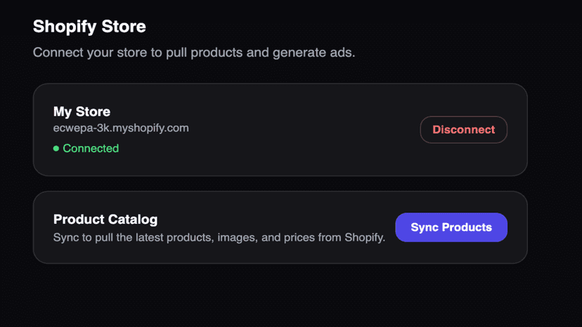 Connection to Shopify OAuth and product synchronization.