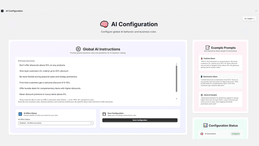 Prompt settings: Configure global AI tone, discount & locales