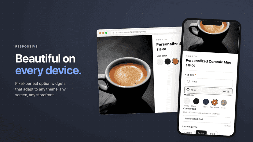 Product options shown on a mobile storefront