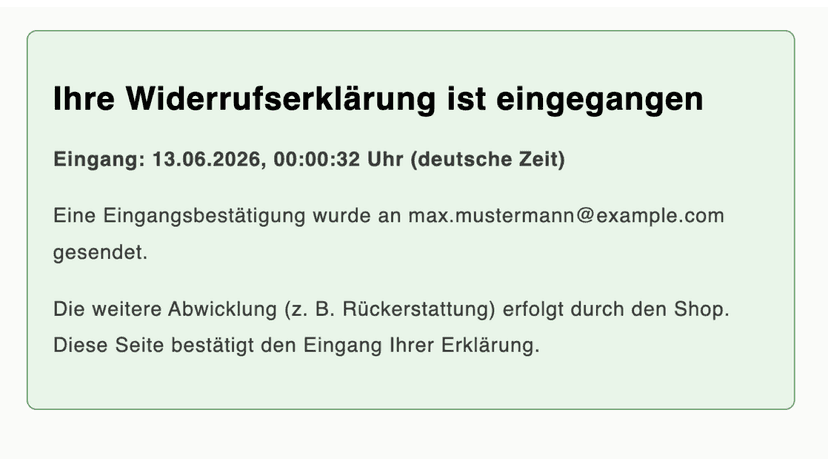 Bestaetigung des eingegangenen Widerrufs mit Zeitstempel