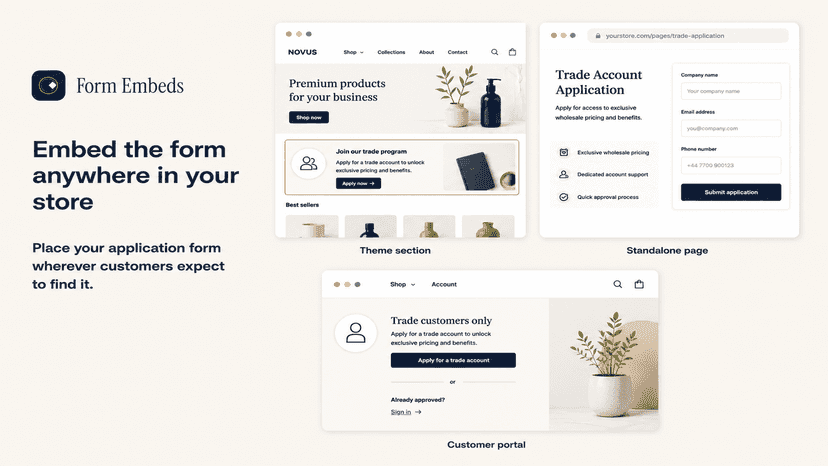 Embed shopify b2b onboarding app anywhere on store