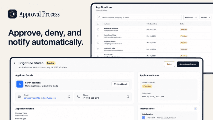 Screenshots to approve/deny wholesale b2b applications for Shopi