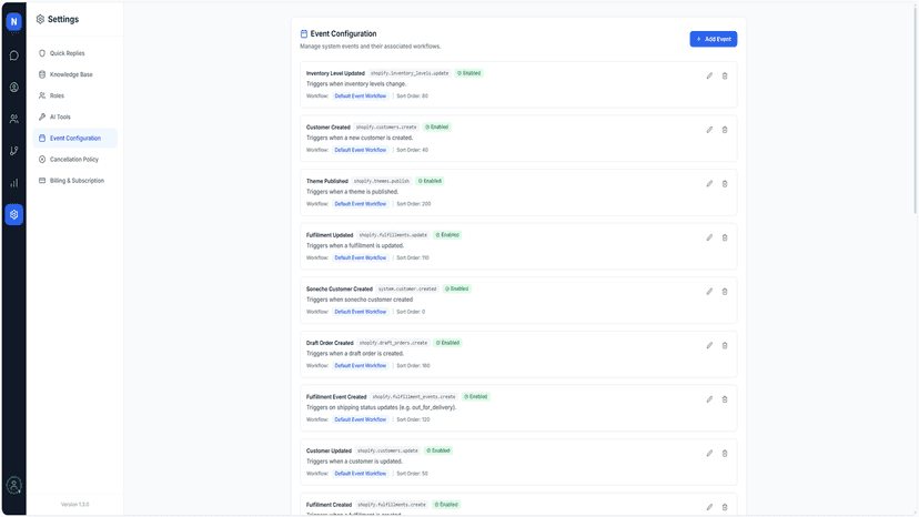 System settings page