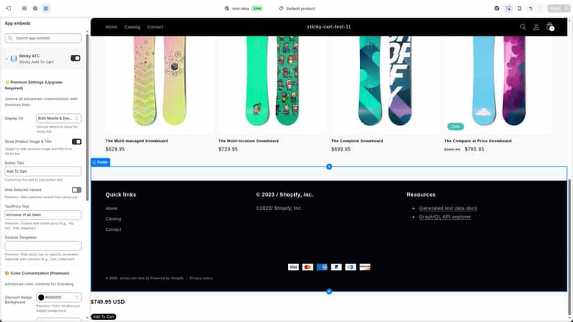 Add to cart button showing