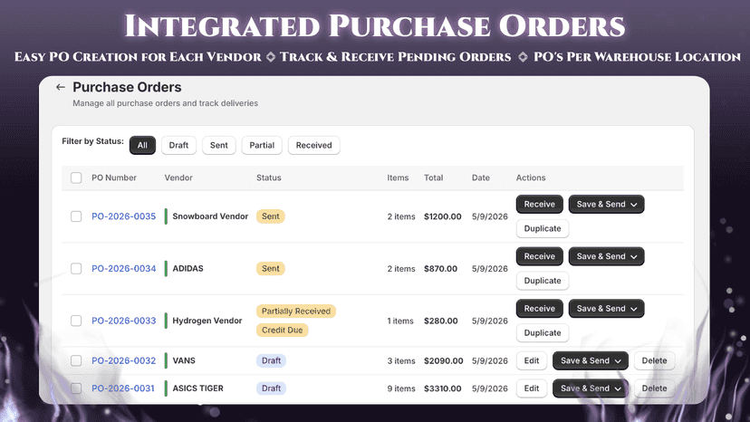 Integrated Purchase Orders & Restock tracking