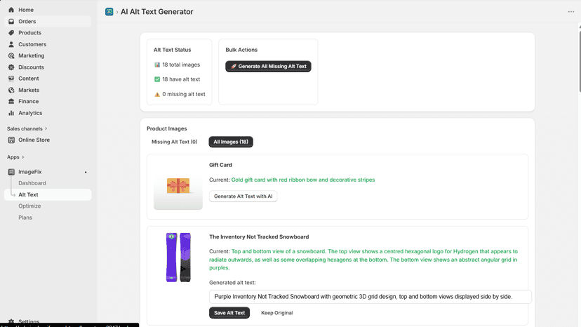 Bulk alt text generation tab