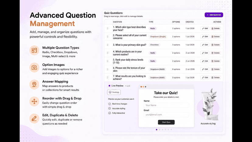 Create multiple guided quizzes with text or image answer options