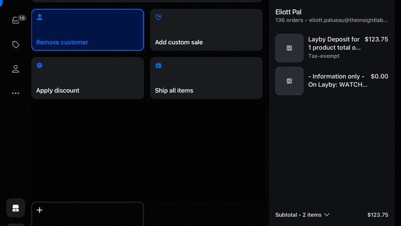 POS cart after creating a layaway