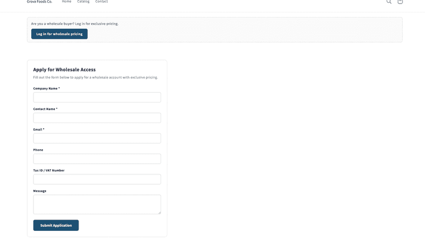 Built-in wholesale registration form on storefront