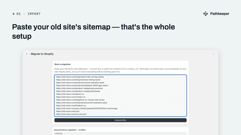 Importing an old site's URLs into Pathkeeper by pasting a sitema