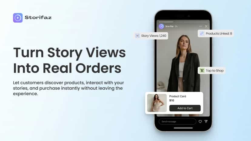 Storifaz mobile story viewer with shoppable product card