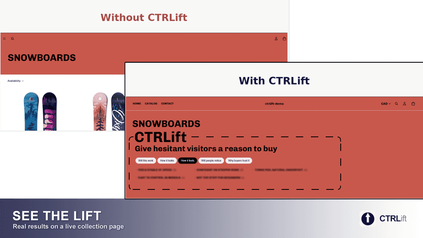 Before and after CTRLift on a collection page
