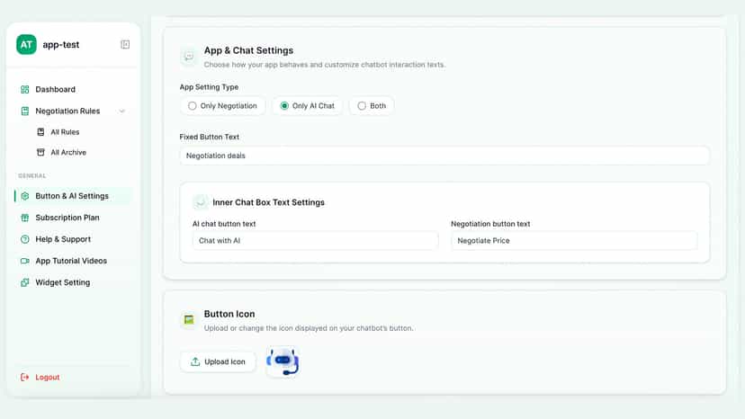 Custom chat widget with live chat, AI negotiation