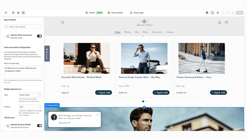 Set up directly in Shopify theme editor.