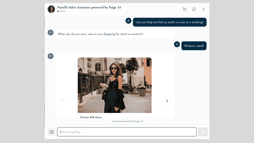 Product recommendations directly in the chat window.