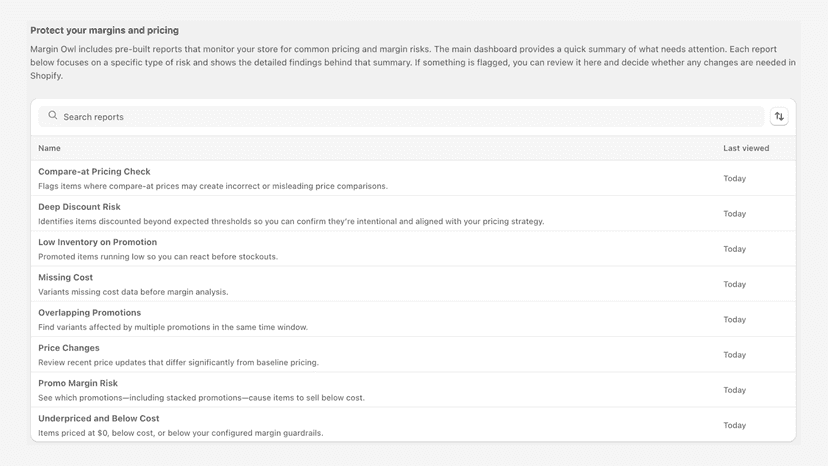 Margin Owl Report Page
