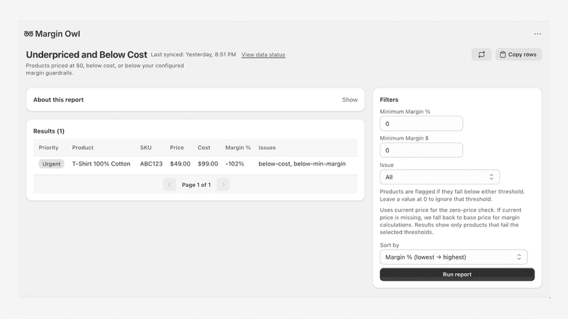 Margin Owl Report Detail Example